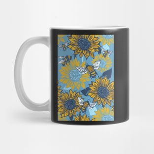 Sunflowers and Busy Bees Linoprint pattern Mug